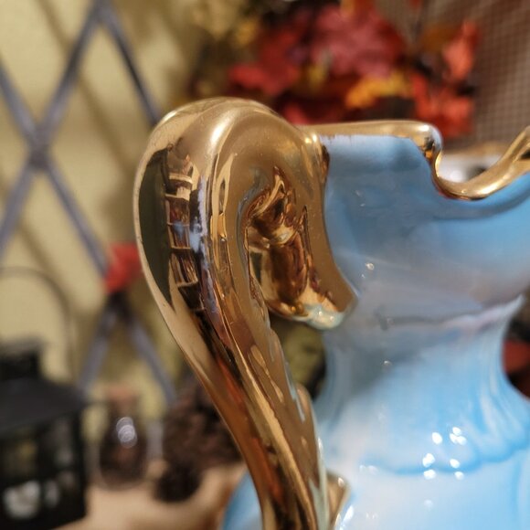 Blue Vintage Italian Porcelain Urn Vase with Pink Roses - Picture 9 of 13